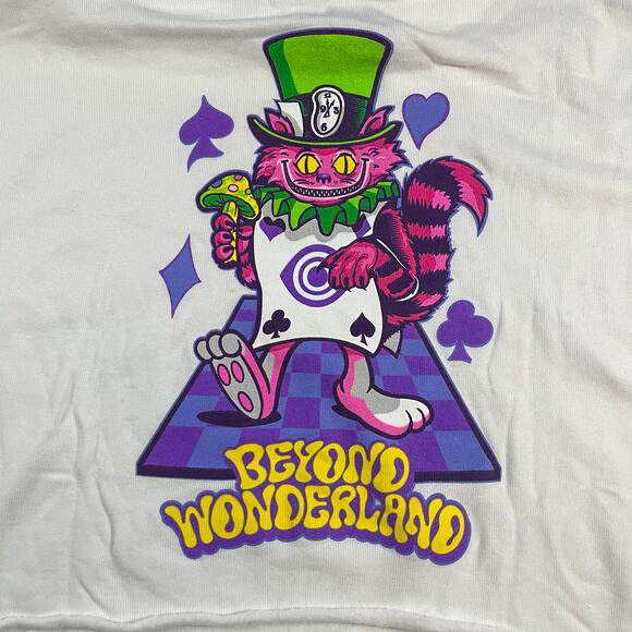 Insomniac Beyond Wonderland Cheshire Cat Cropped Pullover Hoodie Women’s Sz S - Picture 2 of 5